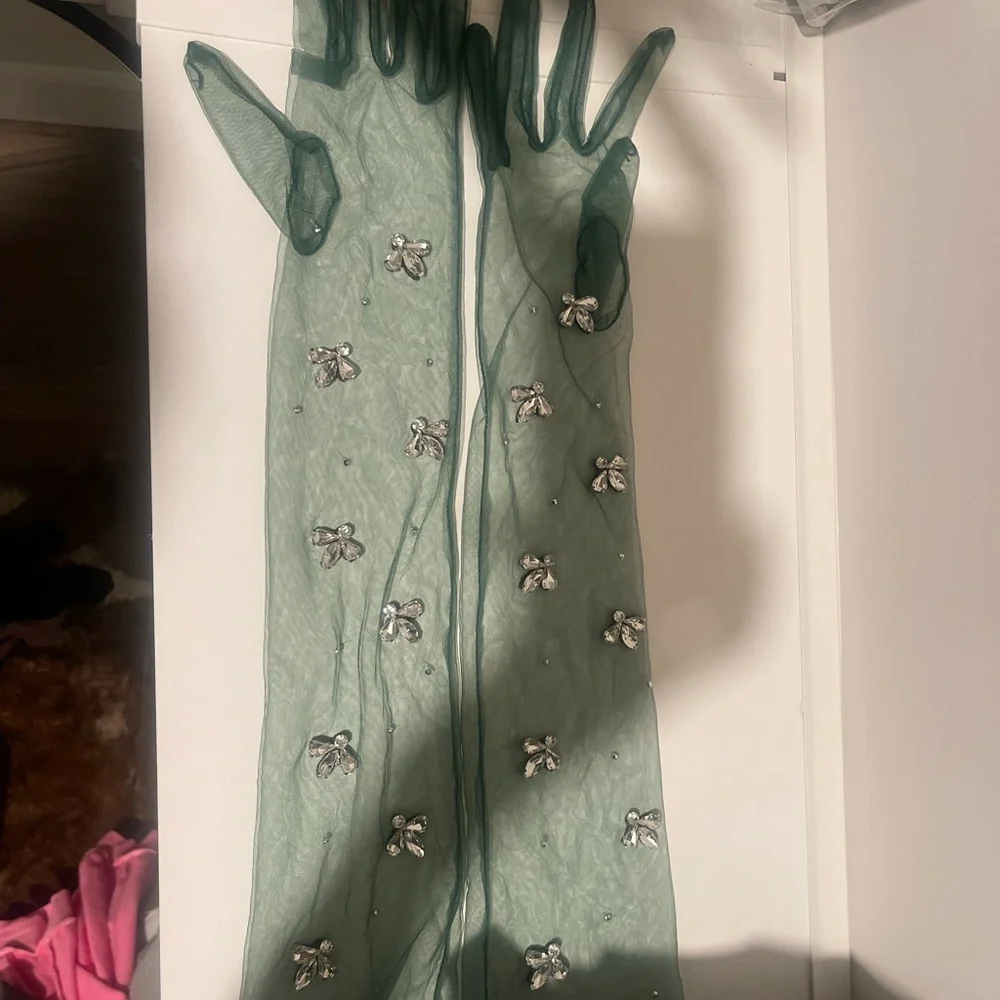 Anthropologie Sheer Embellished Gloves